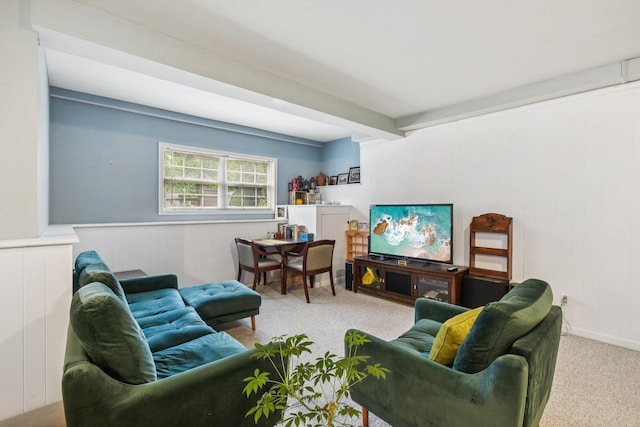 765 Providence Ln, Crystal Lake, IL 60012 - carpeted living room with beamed ceiling and a wainscoted wall