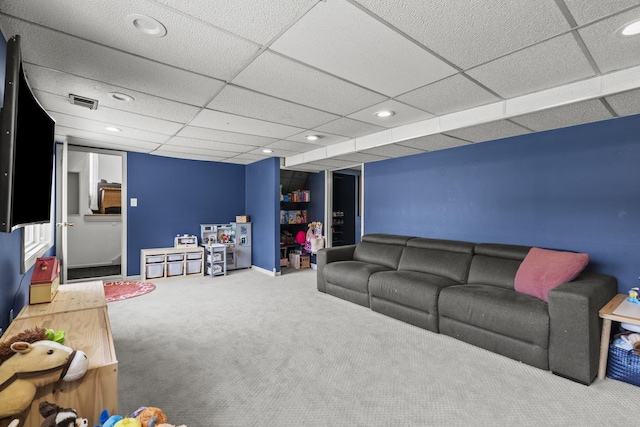 16401 Clark Ln, Tinley Park, IL 60477 - living area with carpet flooring, recessed lighting, and a drop ceiling