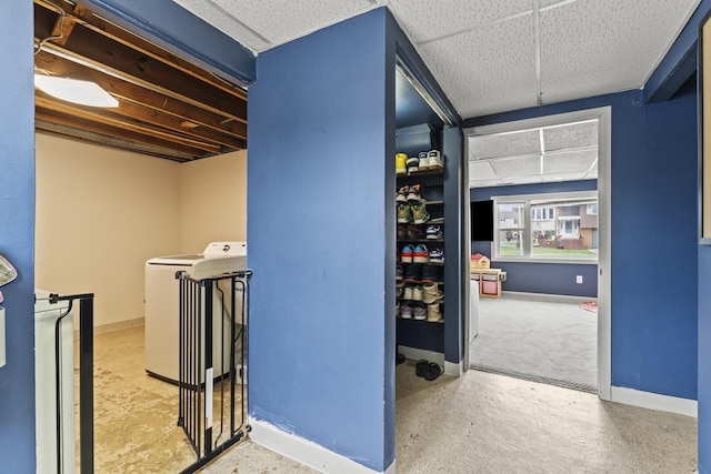 16401 Clark Ln, Tinley Park, IL 60477 - corridor with washer / dryer and a paneled ceiling