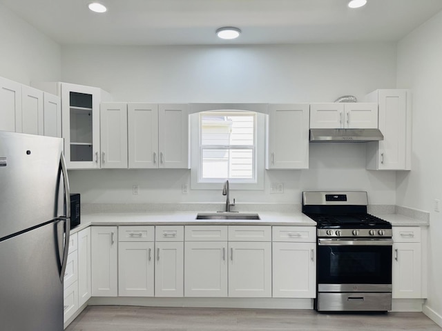 616 N Everett St, Streator, IL 61364 - kitchen with appliances with stainless steel finishes, under cabinet range hood, light wood-style flooring, light countertops, and recessed lighting