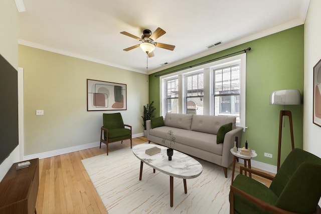 4333 N Troy St Unit 3E, Chicago, IL 60618 - living room with ceiling fan, light wood-style floors, and ornamental molding