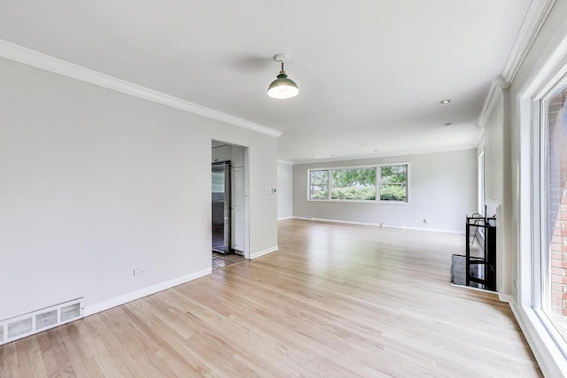 471 Highcrest Dr, Wilmette, IL 60091 - unfurnished living room featuring light wood-style flooring and crown molding