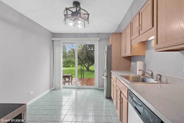 1521 S County Farm Rd Unit 1-3C, Wheaton, IL 60189 - kitchen with dishwasher, light countertops, light tile patterned floors, and freestanding refrigerator