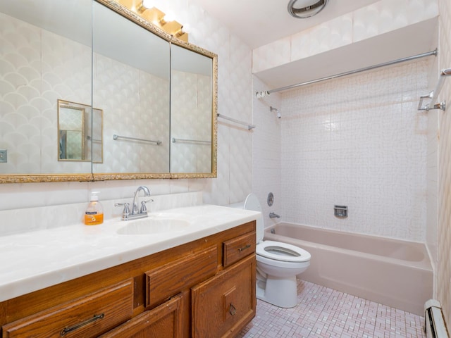 8005 W Oconnor Dr Unit 4E, River Grove, IL 60171 - full bathroom with a baseboard heating unit,  shower combination, vanity, and tile patterned flooring