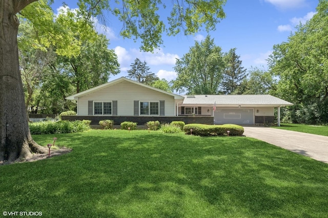 3071 Plum Island Dr, Northbrook, IL 60062 - ranch-style home featuring concrete driveway, a garage, a front lawn, and brick siding