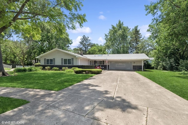 3071 Plum Island Dr, Northbrook, IL 60062 - ranch-style house featuring concrete driveway, a front yard, a garage, and a chimney