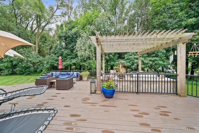 7N107 Hastings Dr, Saint Charles, IL 60175 - deck with an outdoor hangout area, a pergola, and view of scattered trees