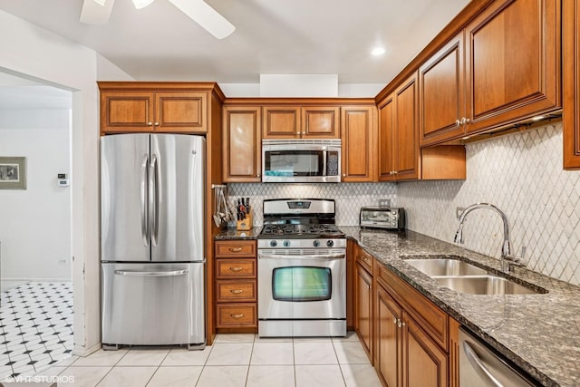1508 Seville Ct Unit D2, Wheeling, IL 60090 - kitchen with stainless steel appliances, brown cabinetry, dark stone countertops, and backsplash