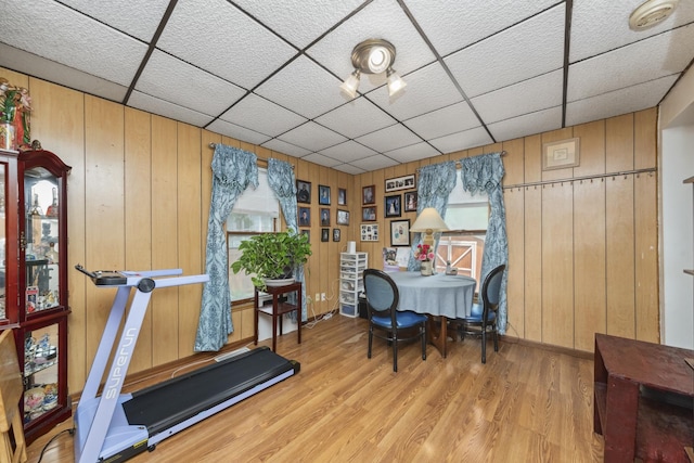 525 Munroe St, Joliet, IL 60436 - office with a drop ceiling, wood finished floors, and wooden walls