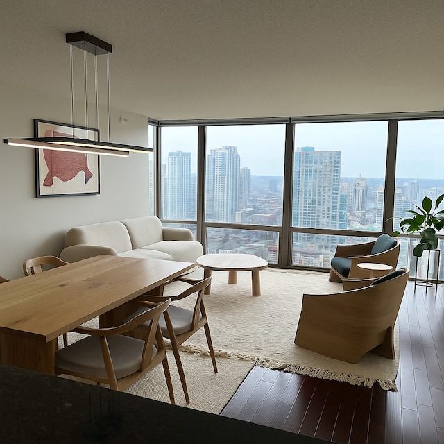 2 E Erie St Unit 3106, Chicago, IL 60611 - living area featuring a city view, a wall of windows, and wood finished floors