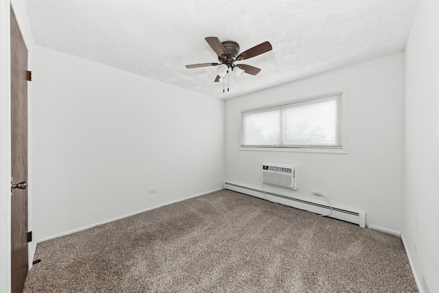 1320 Lore Ln Unit 2-201, Lombard, IL 60148 - carpeted empty room with baseboard heating, a wall mounted air conditioner, a ceiling fan, and a textured ceiling