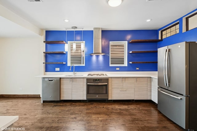 1940 S Racine Ave, Chicago, IL 60608 - kitchen with appliances with stainless steel finishes, open shelves, modern cabinets, and light countertops