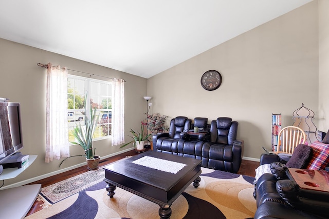 21023 Siegel Dr, Crest Hill, IL 60403 - living room featuring wood finished floors and lofted ceiling