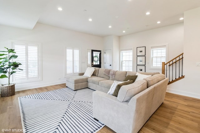 1 N Beverly Ln, Arlington Heights, IL 60004 - living area featuring light wood-style flooring, recessed lighting, and stairway