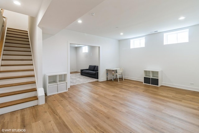 1 N Beverly Ln, Arlington Heights, IL 60004 - basement featuring light wood-style flooring, stairway, and recessed lighting