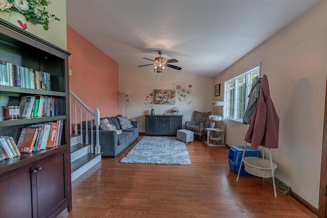 3631 54th Ave, Cicero, IL 60804 - living room featuring wood finished floors, stairway, and a ceiling fan