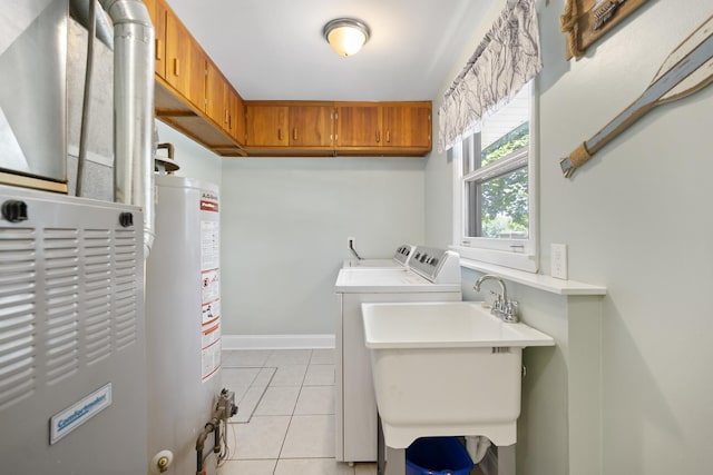 5902 Fox Lake Rd, Mchenry, IL 60051 - laundry area featuring gas water heater, washing machine and clothes dryer, light tile patterned flooring, and heating unit