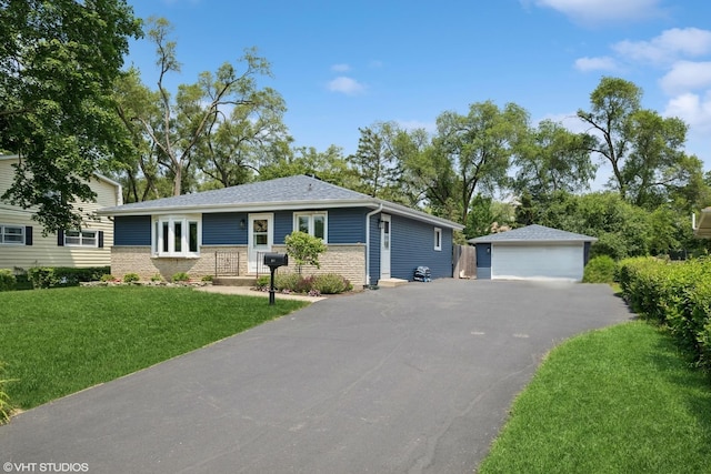 345 Catalpa Ave, Roselle, IL 60172 - single story home featuring an outdoor structure, a garage, a front yard, and brick siding