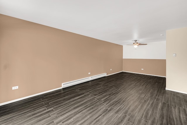 18340 Glen Oak Ave Unit 1D, Lansing, IL 60438 - unfurnished room with a baseboard radiator, ceiling fan, and dark wood-style flooring