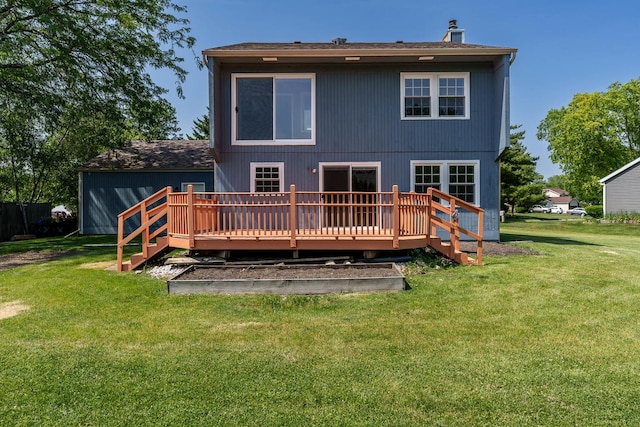 5087 Wilderness Trl, Rockford, IL 61114 - rear view of property with a wooden deck, a yard, and a chimney