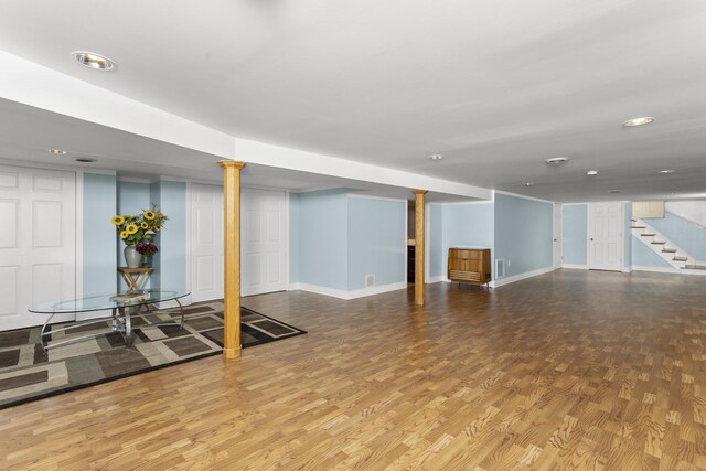 4567 N Merrimac Ave, Chicago, IL 60630 - finished below grade area featuring wood finished floors, stairs, and recessed lighting