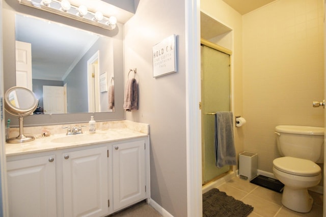 107 65th Lake Dr Unit 202, Westmont, IL 60559 - full bathroom with tile patterned floors, a stall shower, vanity, and ornamental molding