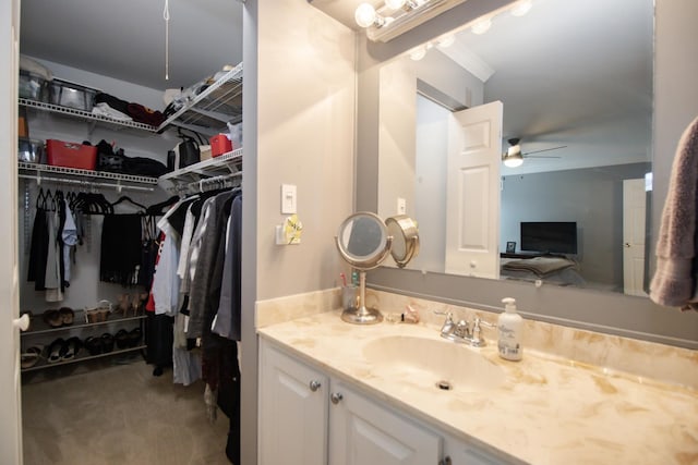 107 65th Lake Dr Unit 202, Westmont, IL 60559 - bathroom with vanity, a ceiling fan, and a spacious closet