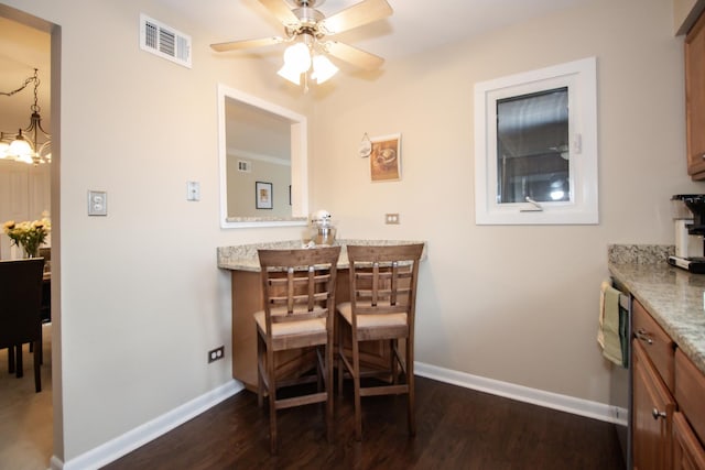 107 65th Lake Dr Unit 202, Westmont, IL 60559 - dining area with dark wood-type flooring and ceiling fan