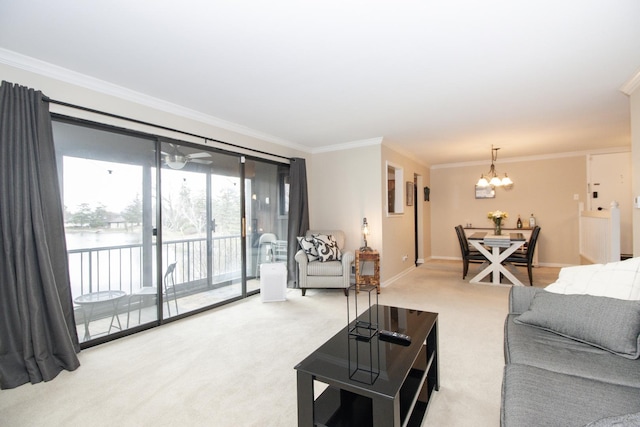 107 65th Lake Dr Unit 202, Westmont, IL 60559 - carpeted living area with a chandelier and crown molding