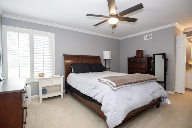 107 65th Lake Dr Unit 202, Westmont, IL 60559 - bedroom featuring light colored carpet, ornamental molding, and a ceiling fan