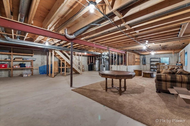 6 Ennis Ct, Cary, IL 60013 - unfinished below grade area with water heater, stairway, and electric panel
