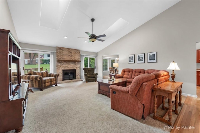 6 Ennis Ct, Cary, IL 60013 - living area with a ceiling fan, a fireplace, recessed lighting, and high vaulted ceiling