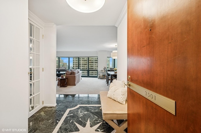 100 E Huron St Unit 3501, Chicago, IL 60611 - hall featuring inlaid floor details and marble finish flooring
