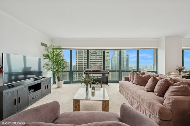 100 E Huron St Unit 3501, Chicago, IL 60611 - carpeted living room with crown molding