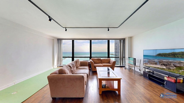 910 N Lake Shore Dr Unit 2317, Chicago, IL 60611 - living area featuring floor to ceiling windows, wood finished floors, and track lighting