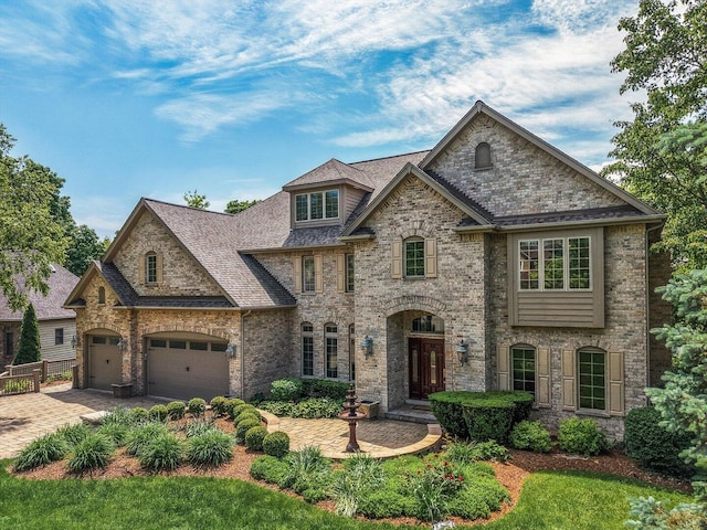 1325 Westley Ln, West Dundee, IL 60118 - french country inspired facade with an attached garage, driveway, and brick siding