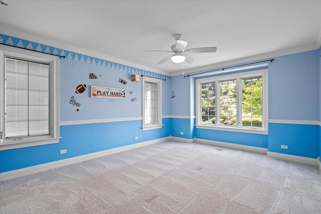 1325 Westley Ln, West Dundee, IL 60118 - carpeted empty room featuring ornamental molding and a ceiling fan
