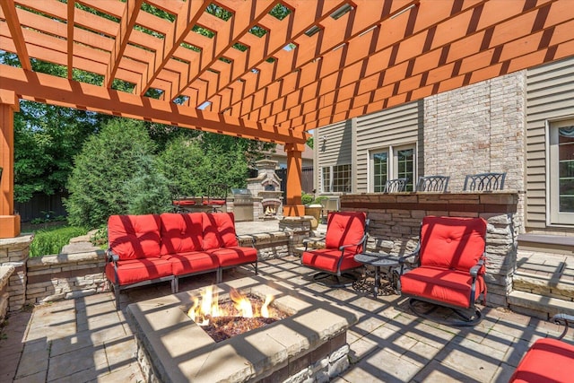 1325 Westley Ln, West Dundee, IL 60118 - view of patio / terrace featuring an outdoor living space with a fire pit, exterior kitchen, and a pergola