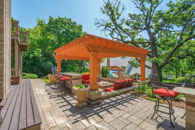 1325 Westley Ln, West Dundee, IL 60118 - view of patio with an outdoor stone fireplace and a pergola