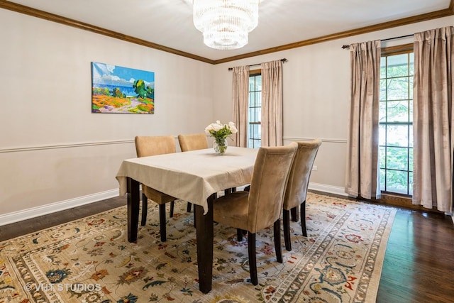 1532 Sequoia Rd, Naperville, IL 60540 - dining area featuring a chandelier, plenty of natural light, wood finished floors, and crown molding
