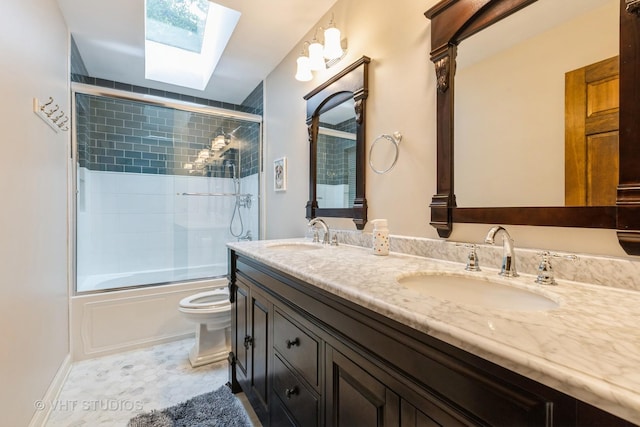 1532 Sequoia Rd, Naperville, IL 60540 - full bathroom featuring a skylight, double vanity, and shower / bath combination with glass door