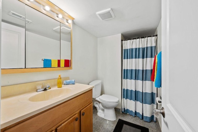 537 W Stearns Rd, Bartlett, IL 60103 - full bathroom featuring vanity, speckled floor, and a shower with shower curtain