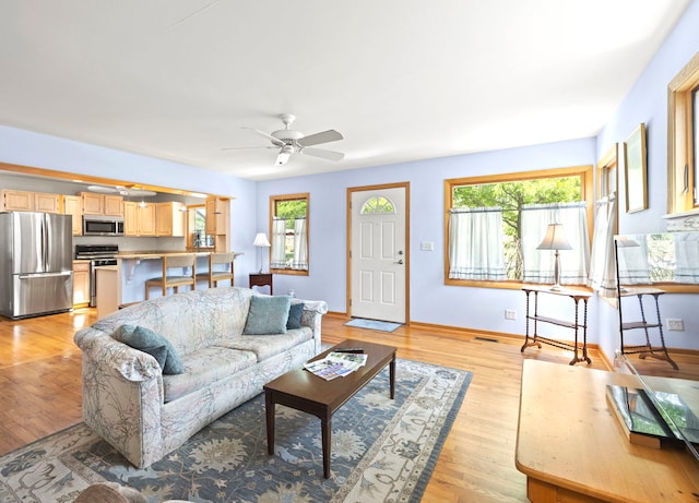 712 S Finley Rd, Lombard, IL 60148 - living room featuring light wood finished floors and a ceiling fan