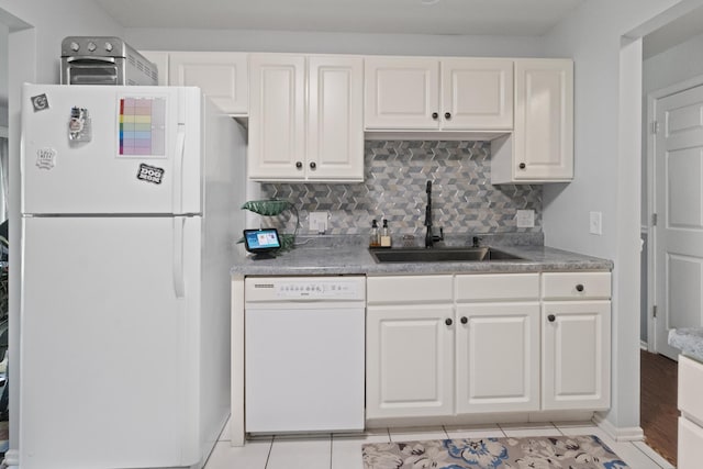 78 Holmes Way Unit W1, Schaumburg, IL 60193 - kitchen featuring white appliances, white cabinetry, decorative backsplash, and light tile patterned floors