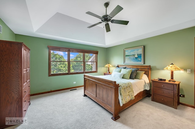 3624 Eliot Ln, Naperville, IL 60564 - bedroom with light colored carpet, a raised ceiling, and ceiling fan