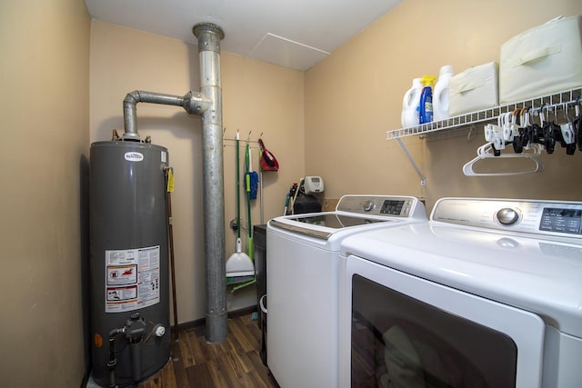 400 W Adams St, Danforth, IL 60930 - washroom featuring gas water heater, washer and clothes dryer, and dark wood finished floors