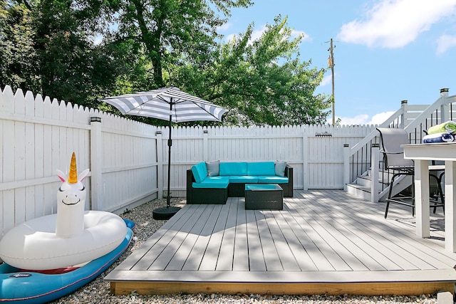 400 W Adams St, Danforth, IL 60930 - wooden deck with an outdoor living space, a fenced backyard, and stairs
