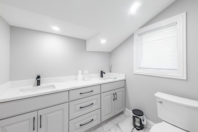 9712 W Shore Dr, Oak Lawn, IL 60453 - bathroom featuring marble finish flooring, double vanity, and recessed lighting