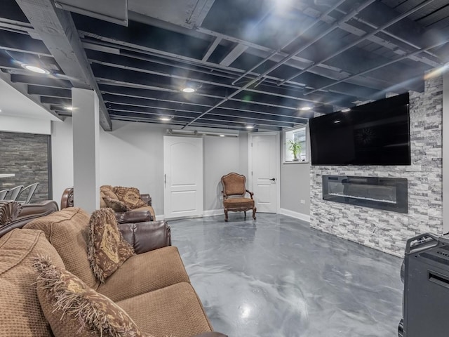 9712 W Shore Dr, Oak Lawn, IL 60453 - living room featuring concrete flooring and a glass covered fireplace