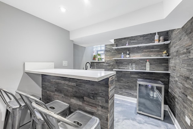 9712 W Shore Dr, Oak Lawn, IL 60453 - indoor bar featuring wine cooler, recessed lighting, and concrete flooring